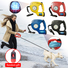 Factory Price LED Light flashlight retractable pet dog leash with flashlight and bag for walking